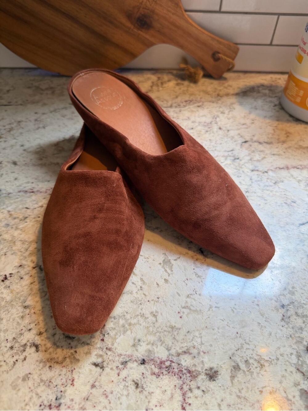 Andre Assous $150 Women's Norma Square Toe Suede Brown Slip On Loafers-Shoes 10